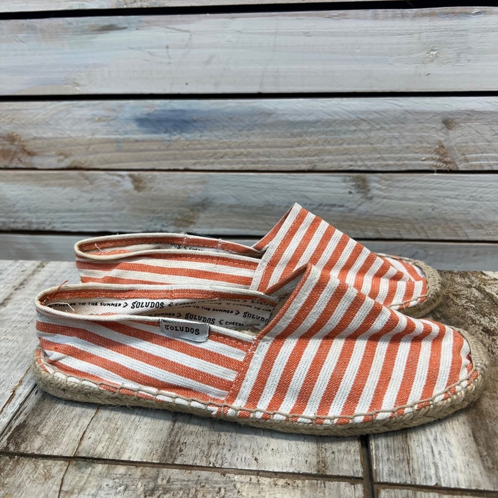Soludos Orange White Striped Canvas Espadrille Flat Slip On Shoes‎ Size 38